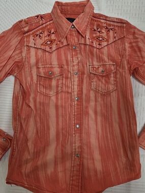 Kids' Embroidered Orange Western Shirt